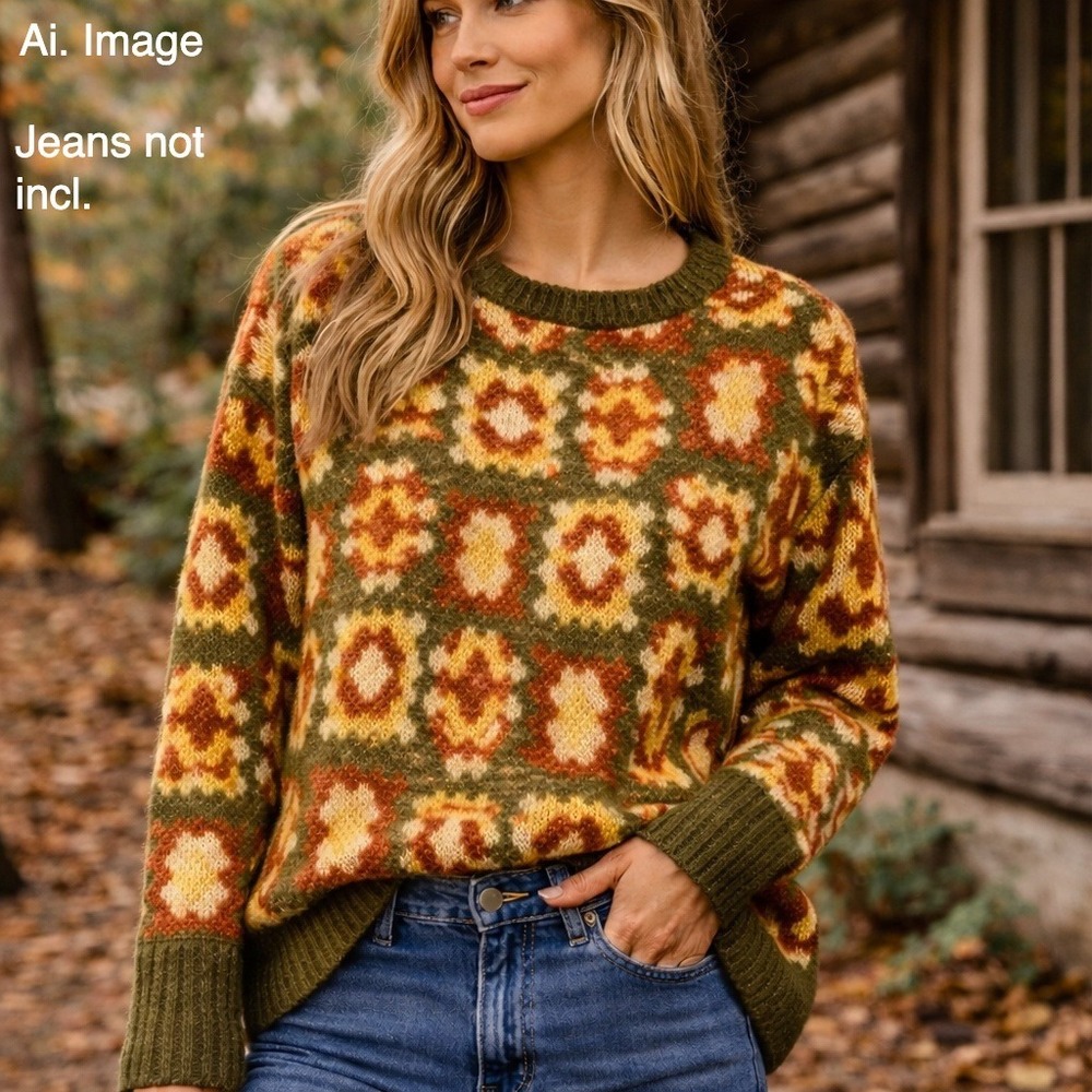 Toad&Co Wool Blend Dolman Sweater Womens S Green Aztec Boho Hygge Fall Cabincore